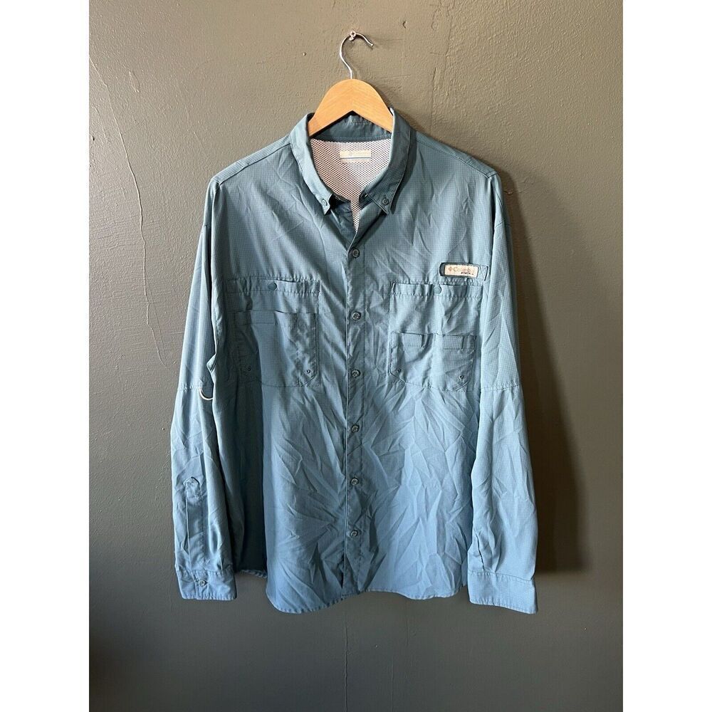 Columbia Mens Blue Long Sleeve Button Up Outdoor Hiking Shirt Size Large